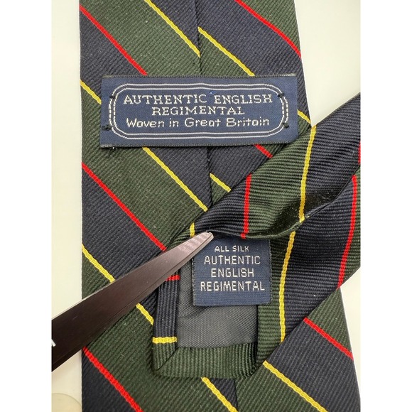 Vintage Abercrombie & Fitch Regimental Silk Tie Made in Great Britain Green Navy - Picture 3 of 7